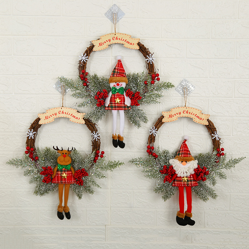 2020 Christmas dead branch Garland door hanging Santa Claus elk rattan ring pastoral style wall hanging decorations wholesale