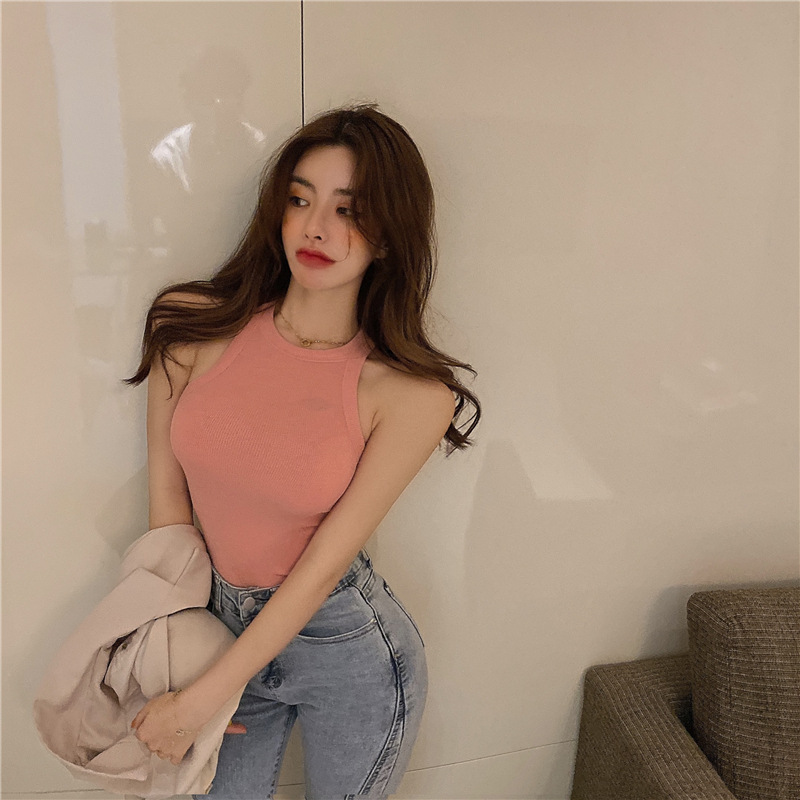 Picture of Slim Short Halter Top for Women 2025 Spring and Summer Korean Style Slimming Look Inner Wear Sleeveless Bottoming Shirt Top for Women