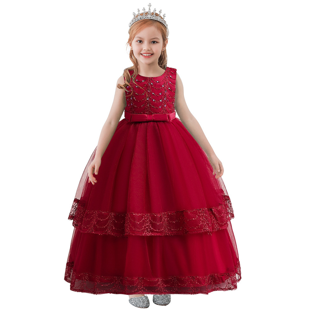 Girls Princess Dress Amazon Europe and the United States New Children's Side Embroidered Tutu Dress Big Children's Show Dress