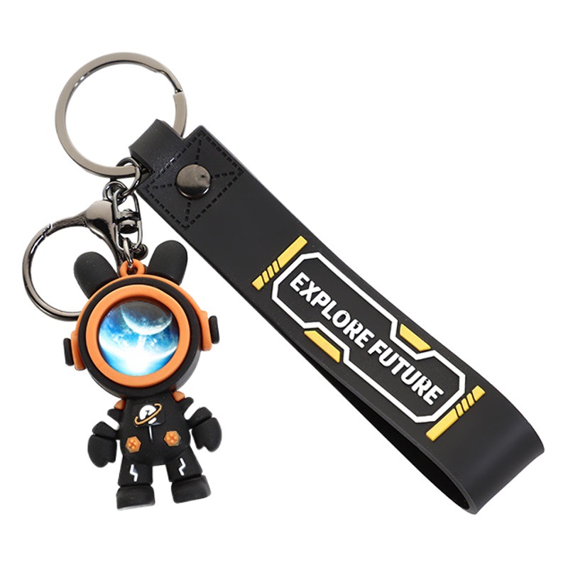 Internet Celebrity Traveling in the Starry Sky Rabbit with Mask Doll Leather Rope Keychain Creative Space Bear Astronaut Bag Pendant Gift