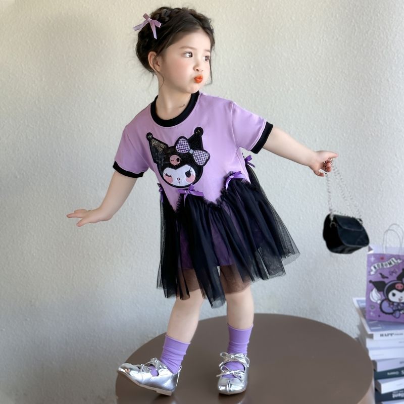 Picture of Girls' Korean Style Cartoon Casual T-Shirt Dress Children's Summer New Style Mesh Casual Kulomi Mesh dress