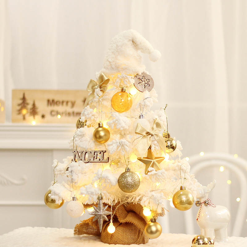 Picture of Amazon Cross-border New Christmas Decorations White PVC Flocking Mini Desktop Christmas Tree suit Ornaments