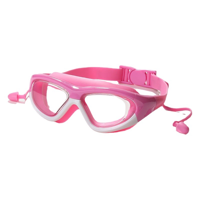 Children's swimming goggles waterproof anti-fog large frame diving goggles boys and girls professional one-piece earplugs silicone HD swimming glasses