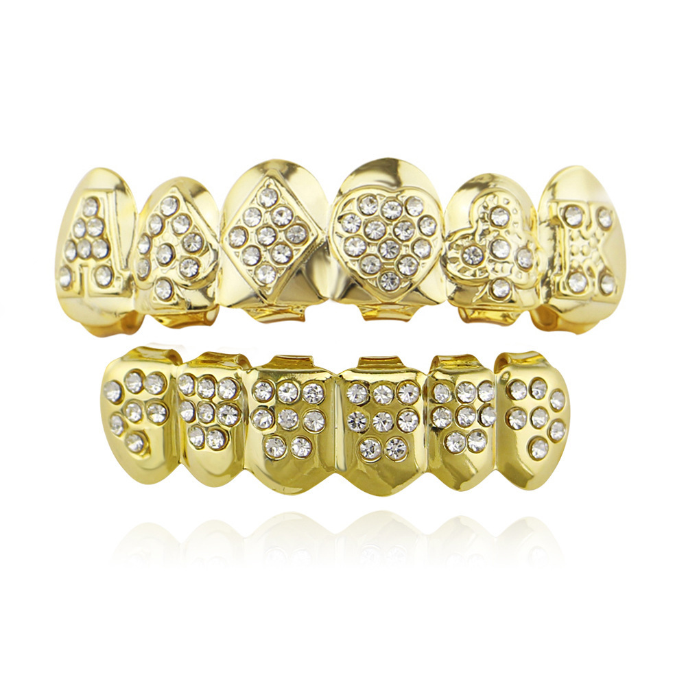 Cross-border playing cards Europe and the United States hot sale Hiphop hip-hop decorative braces plated real gold with diamond gold teeth grills