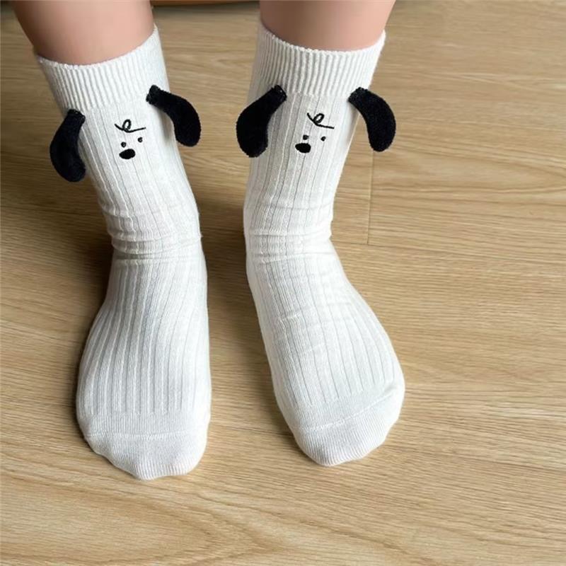 JK Girls Carto Socks Ins Trendy All-match Niche Three-dimensional Ears Black and White Puppy Cotton Socks White Socks Women's Socks