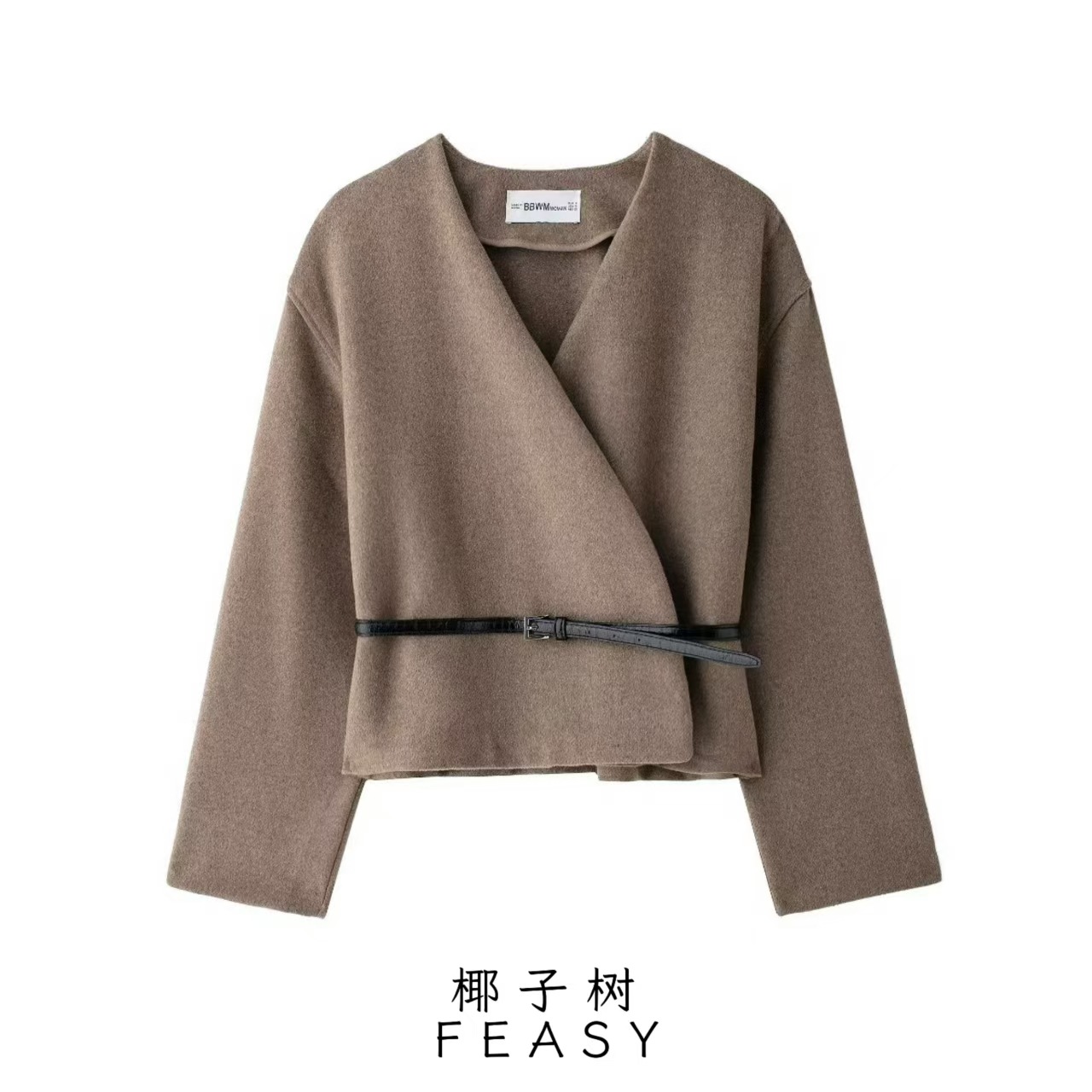Amazon cross-border foreign trade European and American women's clothing 2024 autumn and winter new street fashion v collar with belt soft coat