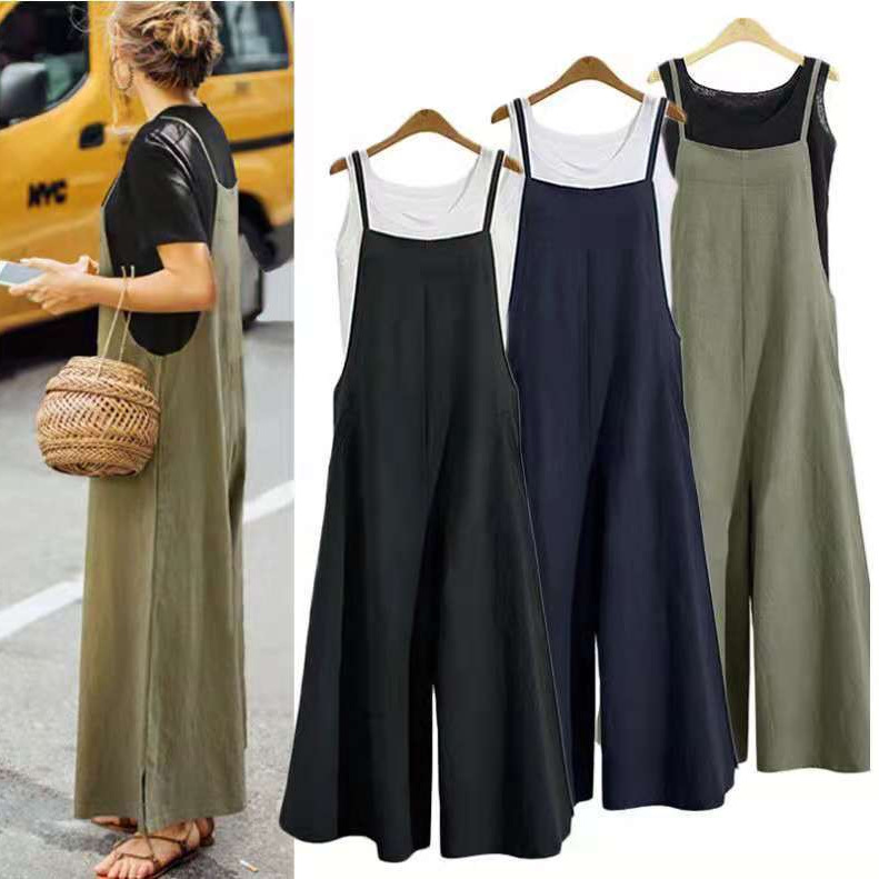 Cross-Border New European and American Women's Loose Wide-Leg Jumpsuit Casual Solid Color Versatile New Long Pants for Women
