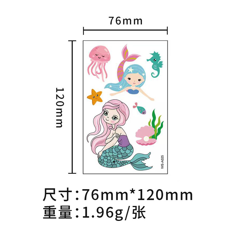 Picture of Cross Border Waterproof Sweat Tattoo Children Cartoon Dream Party Princess Theme Stickers suit Mermaid Tattoo Stickers