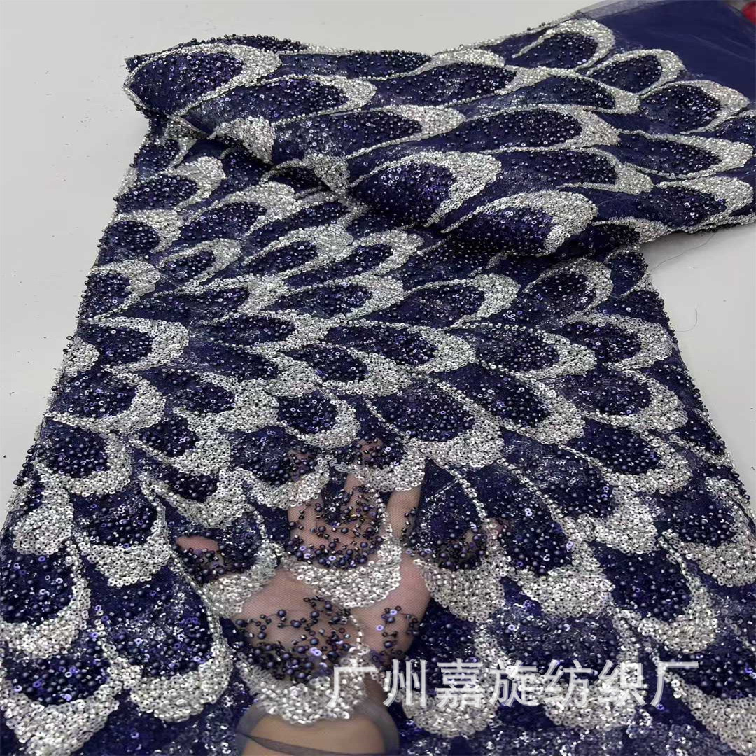 European and American Large Flower Multi-Color Sequin Bead Tube Plus Bubble Bead Dress Wedding Dress Fabric African Bridal Dress Mesh Lace
