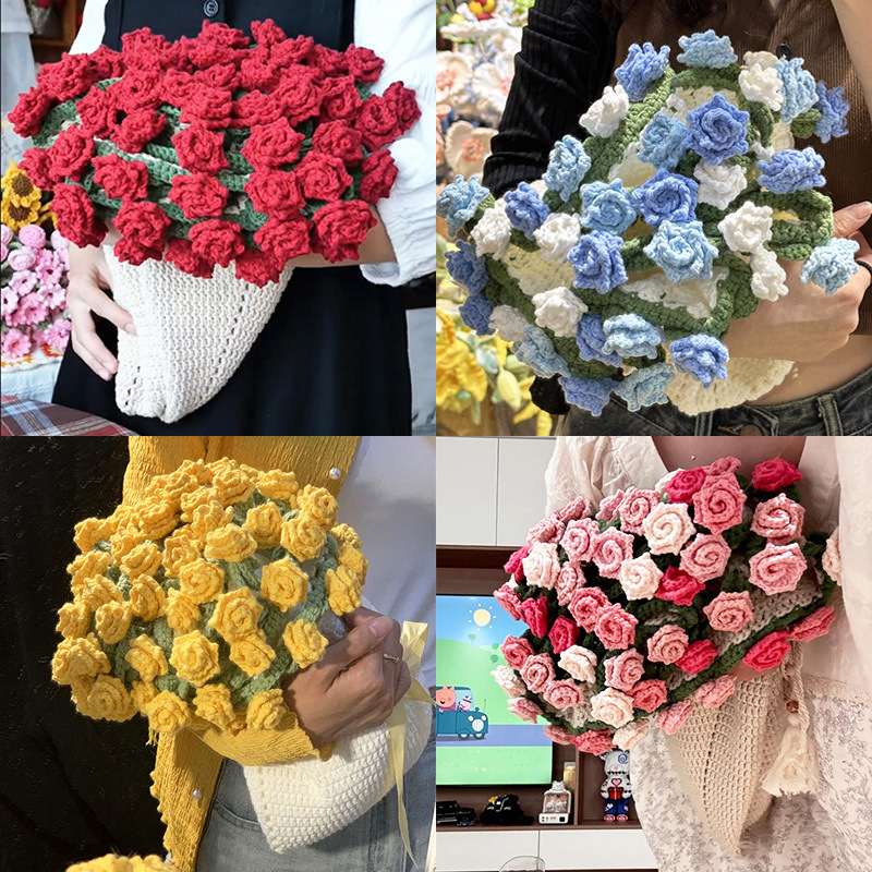 Little junior sister handmade DIY rose bouquet blanket crochet material wrap woolen knitting gift to pass the time