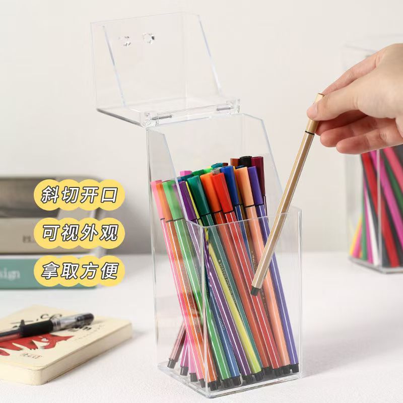 Pen container ins high-value student storage box desktop Internet celebrity with lid large capacity transparent creative acrylic pencil case