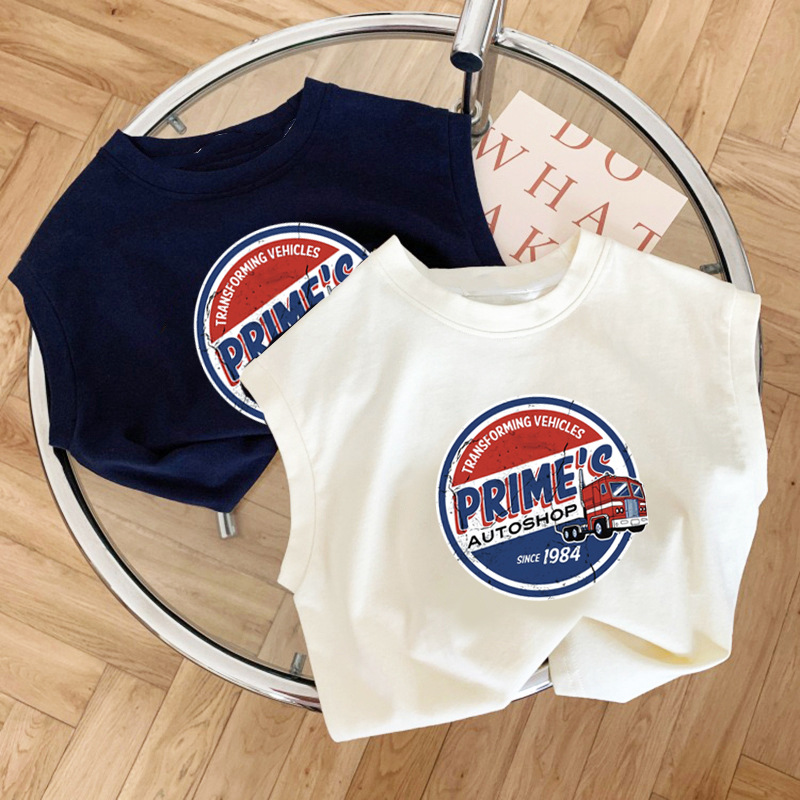 Picture of Pure Cotton Baby Kidsren's Sleeveless T-Shirt 2025 Cartoon Car Pattern Versatile Vest Sweatshirt Top for Boys and Girls Summer