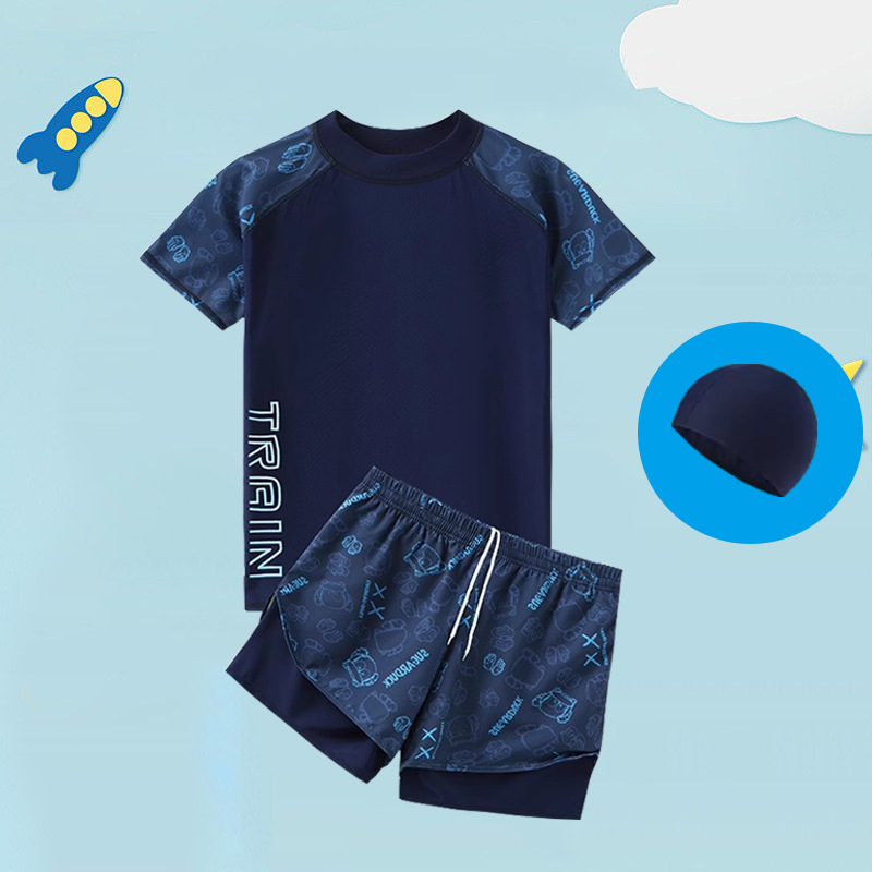 Children's Swimsuit Boys' Split Large Size Children's Extra Large Size Swimming Suit Teenage Training Double-Layer Shorts Swimsuit