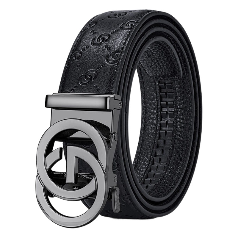 King Paul New Men's Belt Belt Automatic Buckle Business Alloy Fashion Trousers with Two-Layer Leather Embossed Wear-Resistant
