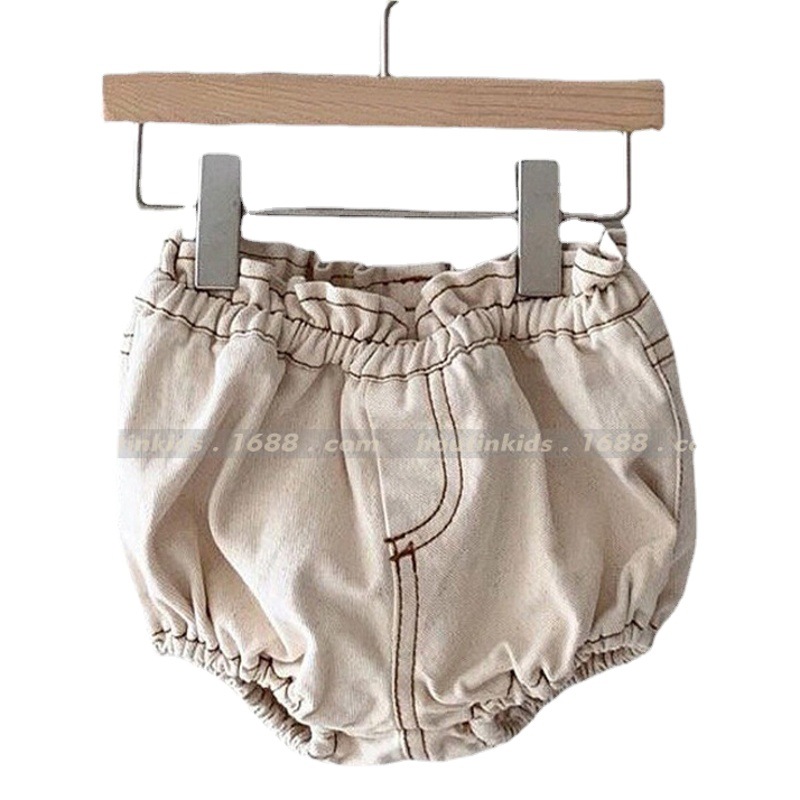 ins Style Baby Korean Style New Children's Pants Baby Boys and Girls Washed Denim Leg Triangle Fart Pumpkin Climbing Pants