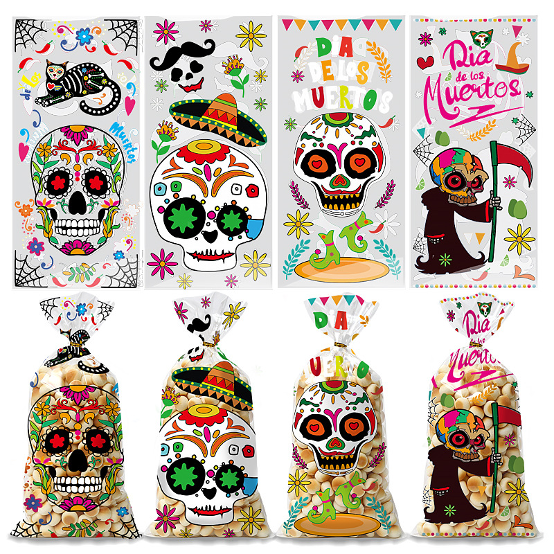 Cross Border New Mexican Native Dead Day Party Gift Bag Halloween Cookies OPP Flat Pocket Skull