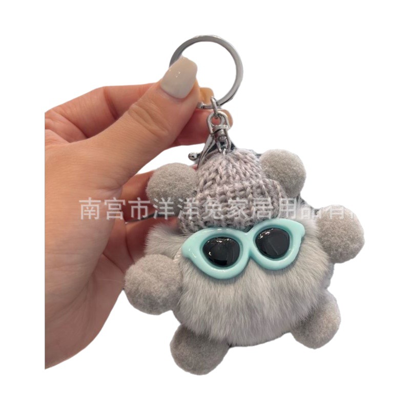 Cross-border imitation rabbit fur briquettes car key chain pendant plush schoolbag bag pendant gift cartoon doll trendy cool