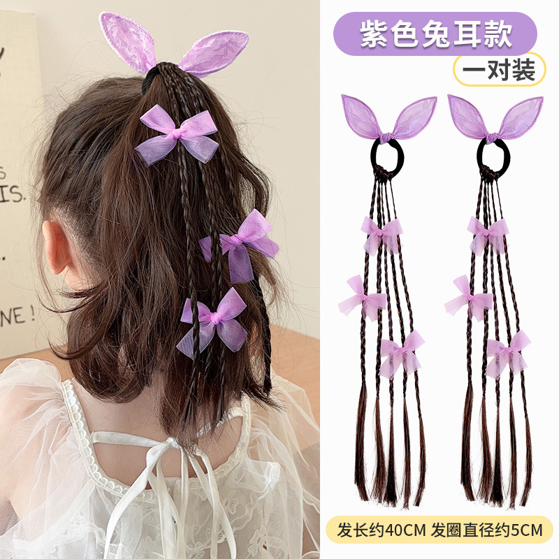 Cute Butterfly Children's Wig Twist Braid Hair Ring Rubber Tendon Little Girl's High Ponytail Bow Headband Hair Accessories
