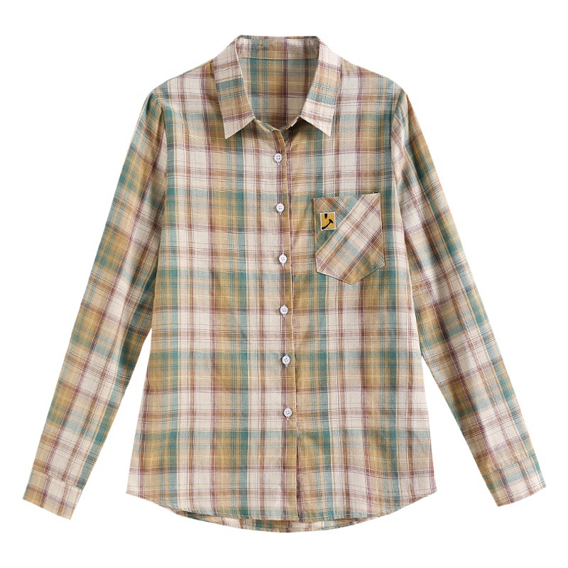 Fashionable Polo Collar Plaid Shirt Women's Long-Sleeved Spring and Autum 2025 New Retro Women's Shirt Western Style Top