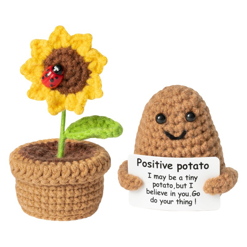 Picture of Amazon hot sale Positive funny potato wool crocheted finished sunflower potted ornaments