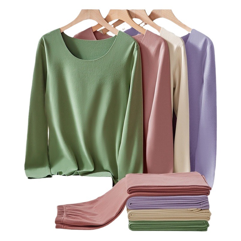 Picture of 7A antibacterial cationic ladies thermal underwear suit seamless round neck warm clothes tight autumn clothes autumn pants women wholesale