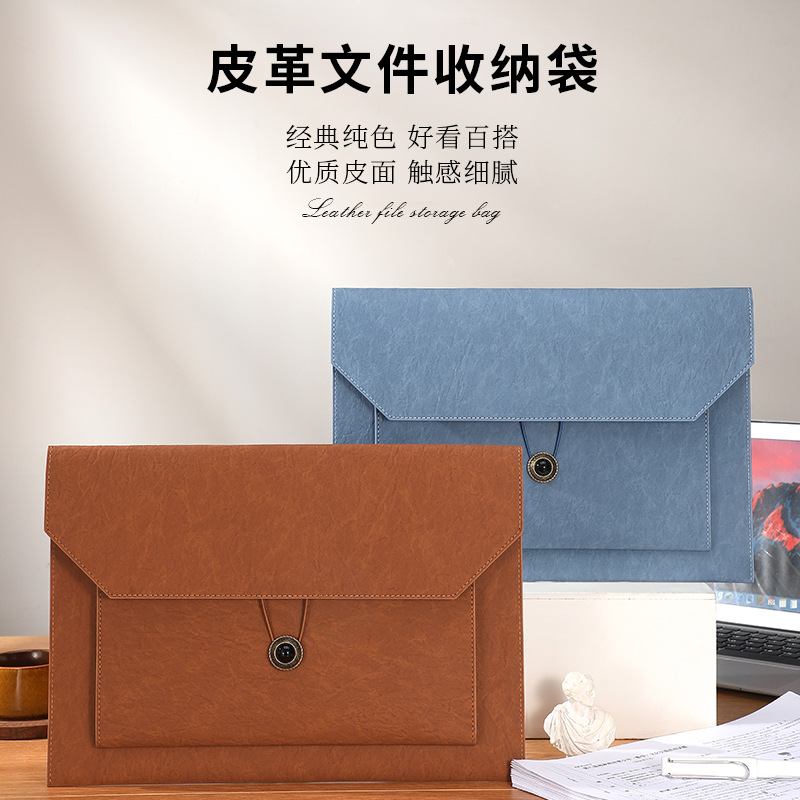 Cross-Border A4 Imitation Leather Business File Bag, Large Capacity Storage Folder Bag, Corporate Logo File Bag Wholesale