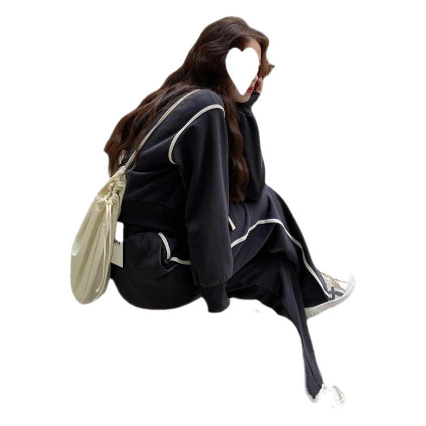 2023 spring and autumn Korean style sports suit Women's Fashion Hong Kong style hooded sweater coat wide leg pants trousers two-piece suit fashion