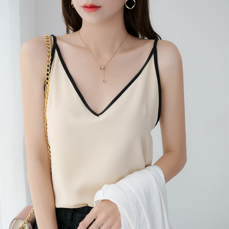 Net red chiffon small camisole women's summer outer wear V-neck inner base shirt women's summer sleeveless jacket women's wholesale