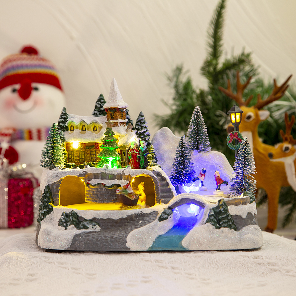 Cross-border new Christmas decorations electric music luminous house LED lights snow house Christmas ornaments gifts