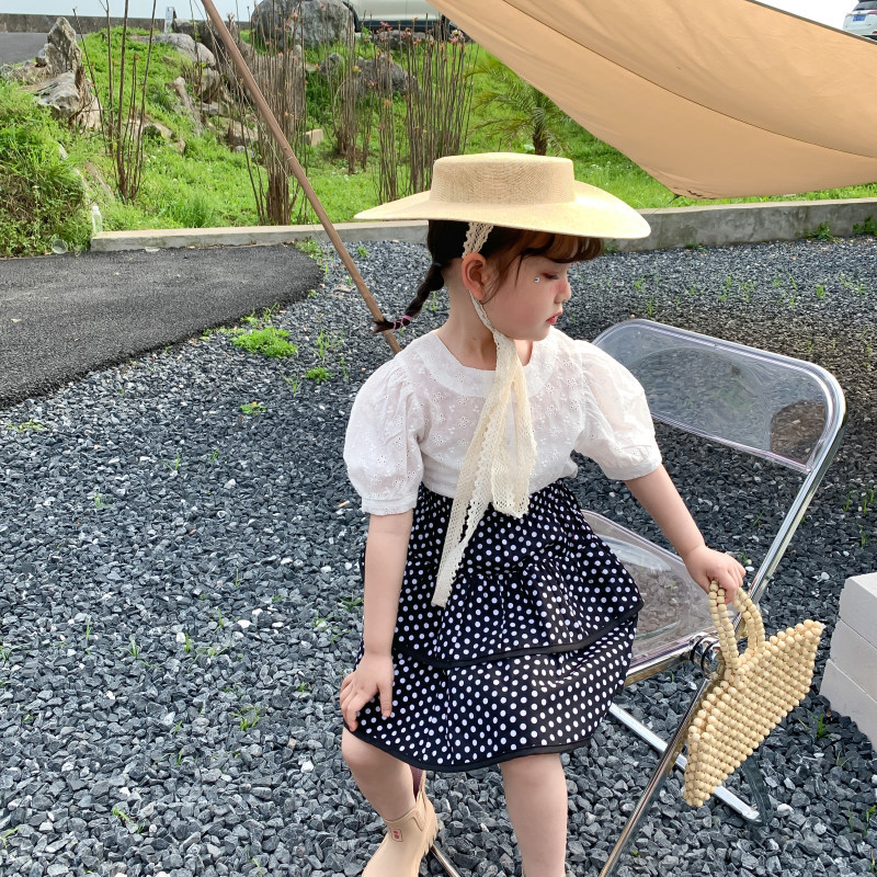 Picture of South Korea girls' white shirt summer new Korean style elegant lightweight breathable baby jacquard shirt little girl top