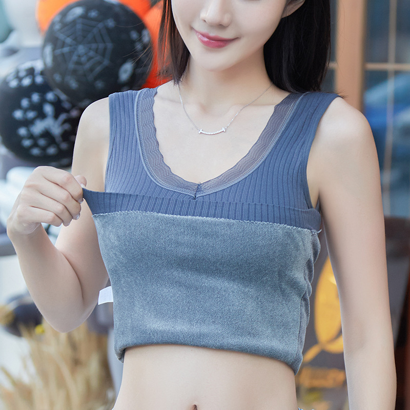 Picture of New velvet padded beautiful back warm vest without steel ring sexy V-neck cationic velvet ladies thermal underwear