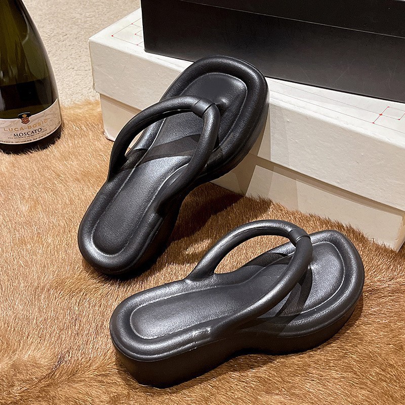Summer Thick-soled Flip-flops Women's Outer Wear High-end Sense 2024 New High-rise Slippers Non-slip Eva Flip-flops for Women