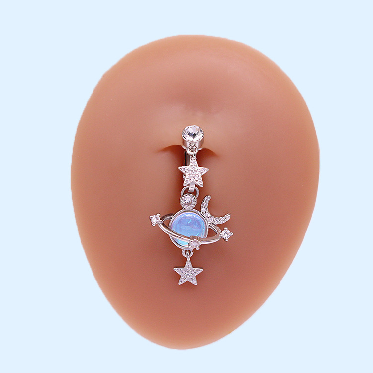 Picture of Gaby European and American Cross-Shaped Navel Ring Planet Moon Navel Ring Navel Ornament Rabbit Heart Non-Porous Navel Nail Ear Clip Dual Use