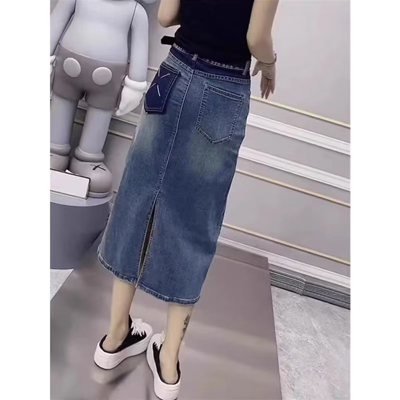 Fashion Versatile Skirt Women's Spring and Autumn 2024 New A- shaped Split Versatile Casual Elegant Denim Dress