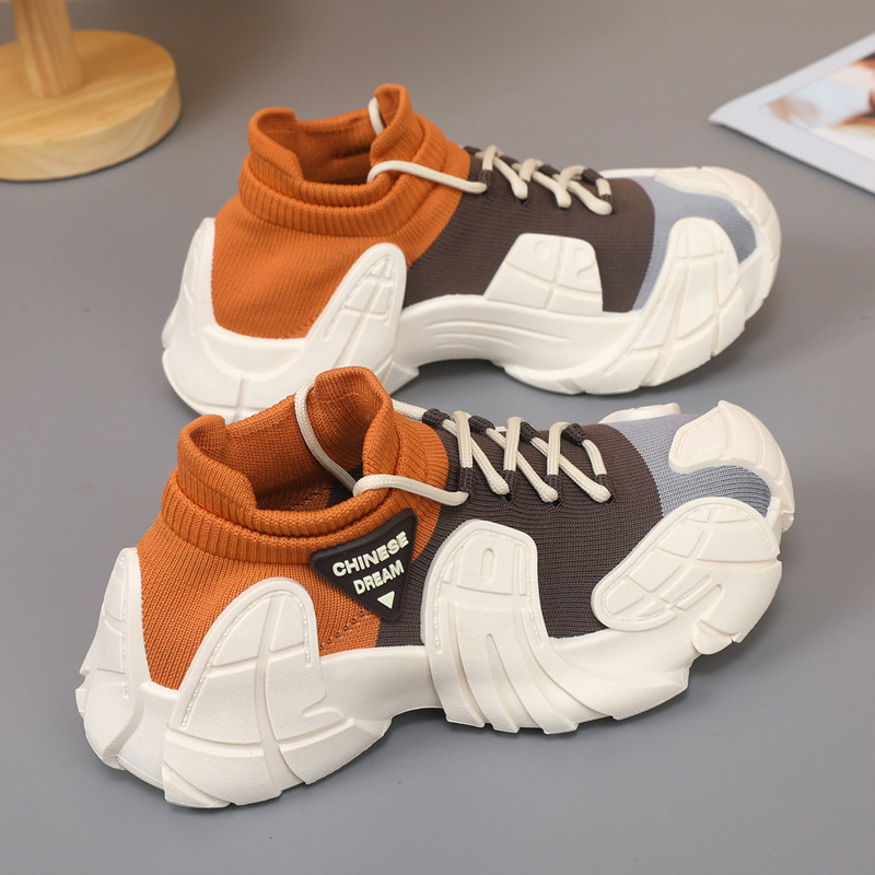 Cross-Border Men's Shoes New Thick-Soled Lightweight Fly-Knit Socks Casual Shoes Youth Fashion Couple Sports Shoes