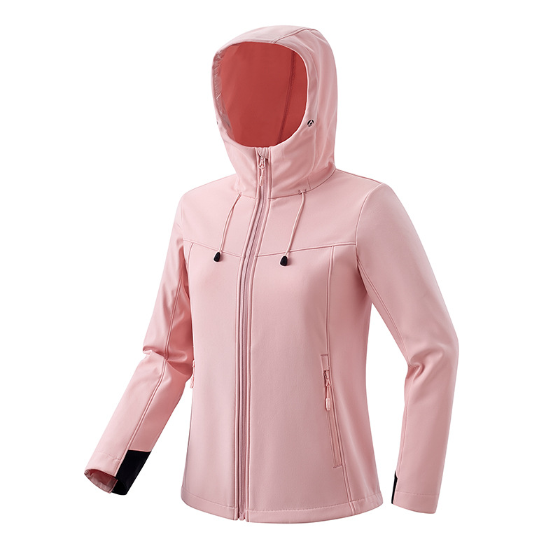 Picture of Outdoor Soft Shell Jacket Windproof and Waterproof Warm Jacket Pure Color Cardigan Hooded Mountaineering Fishing Clothing Can Be Purchased with Logo Printed