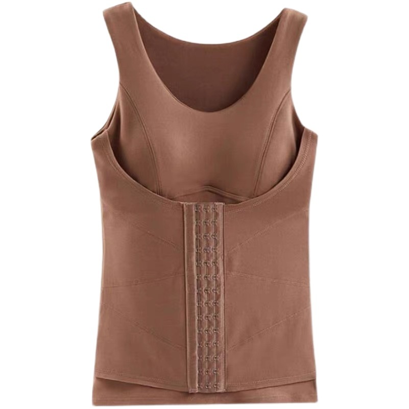 De velvet seamless thermal underwear for women fleece-lined thickened vest with chest pad body shaping belly contracting autumn and winter heating bottoming autumn clothes