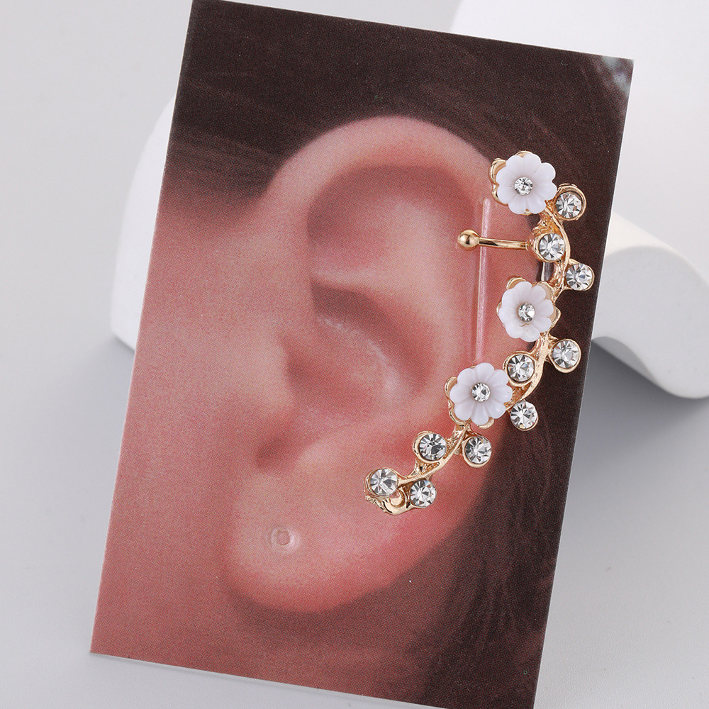 European and American Cross-border Jewelry Niche Personality Retro Flower Diamond Ear Bone Clip Simple Rhinestone Ear Stud Elf Ear Hanging