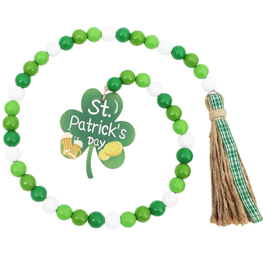 ins Nordic Clover Irish Festival Wooden Beads Hemp Beaded Decoration St Patrick's Day Craft Pendant