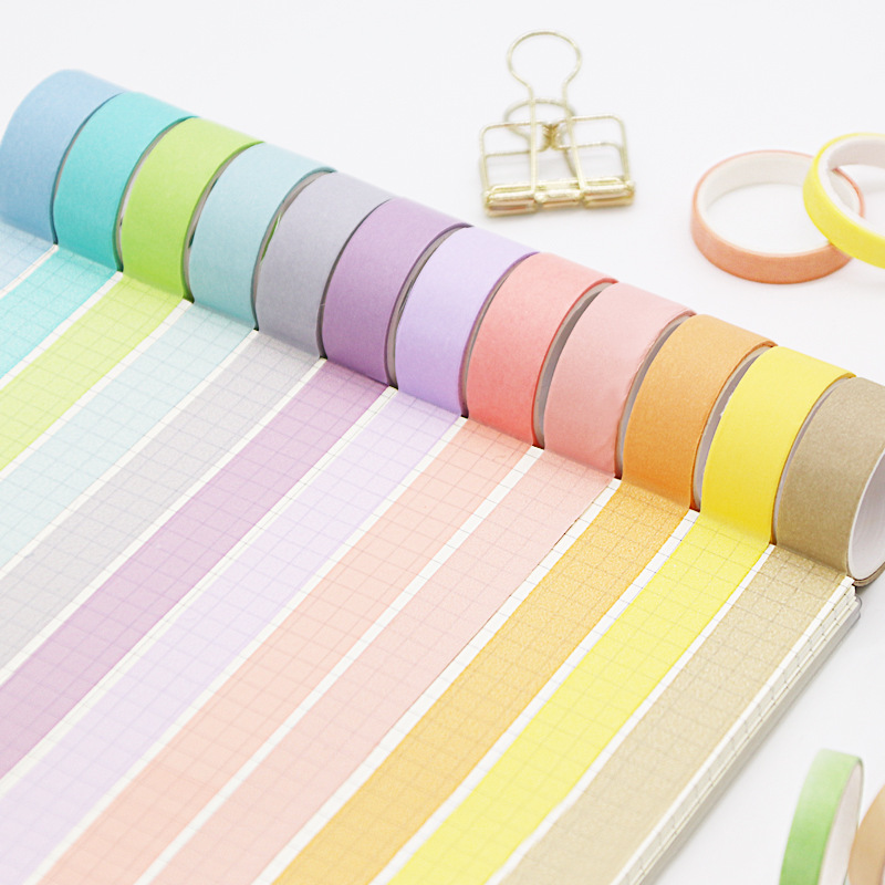 Picture of Wheat youth macaroon and paper tape solid color DIY decorative stickers 3 boxed 12 color hand account tape material