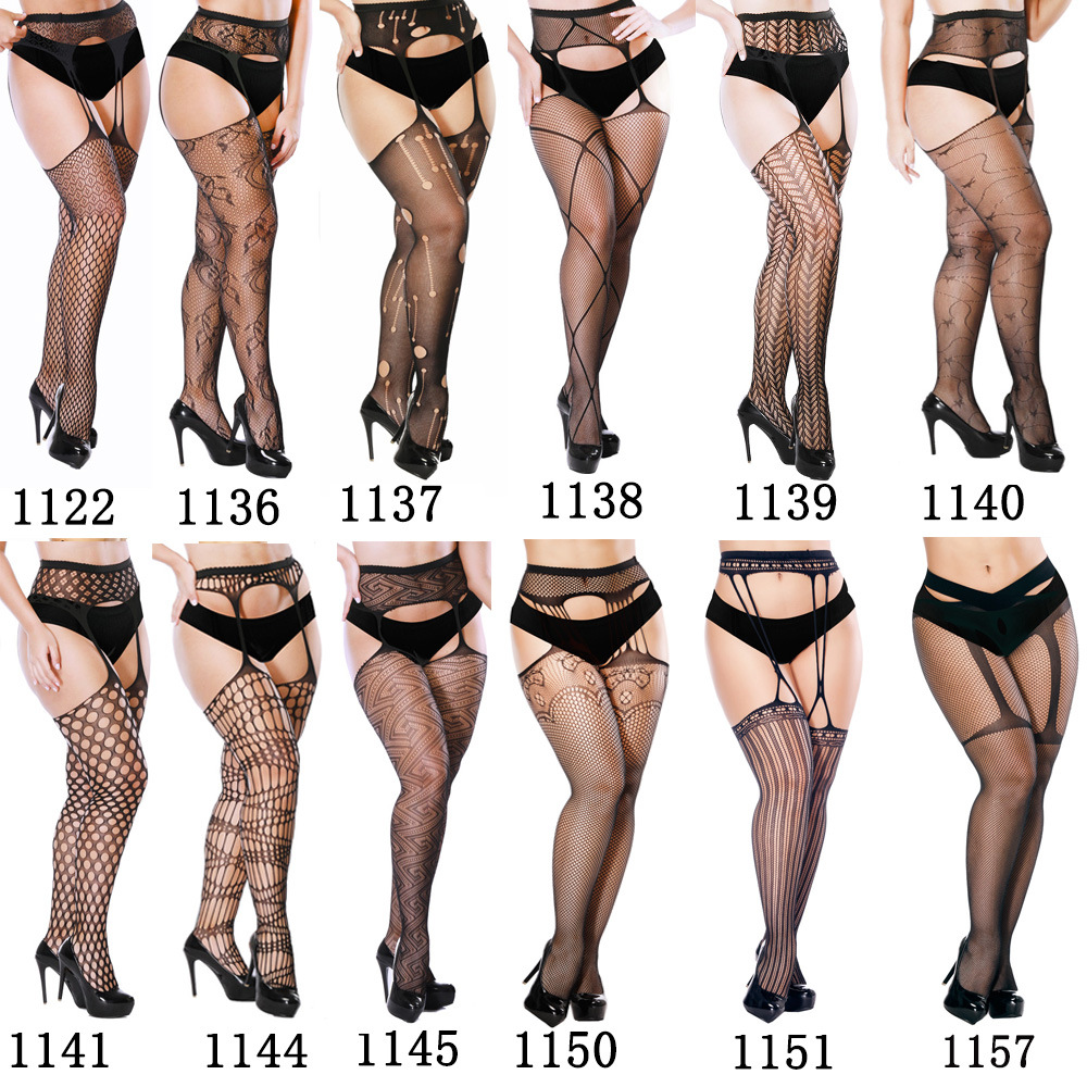 Non-slip Sling Sexy Underwear with Waist Women's Open-ended Conjoined Silk Stockings Fine Mesh Free Sexy Mesh Clothes