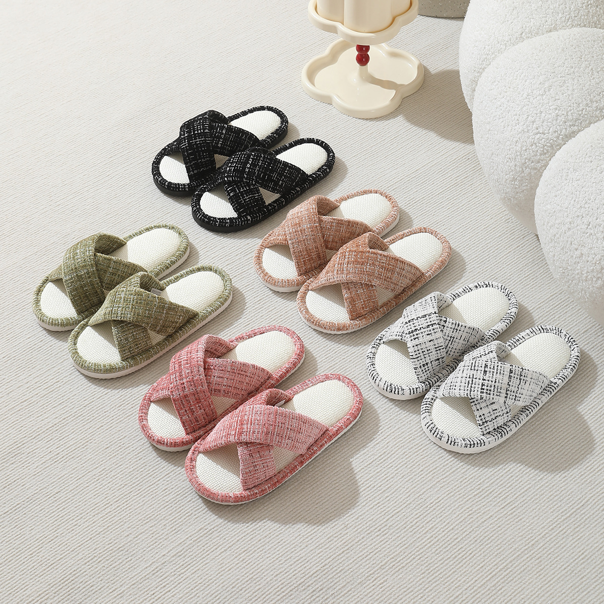 Breathable Sweat Absorbing Linen Slippers Women's Home Indoor Mute Non-slip Japanese-style Four Seasons Hospitality Cotton Linen Slippers Men's