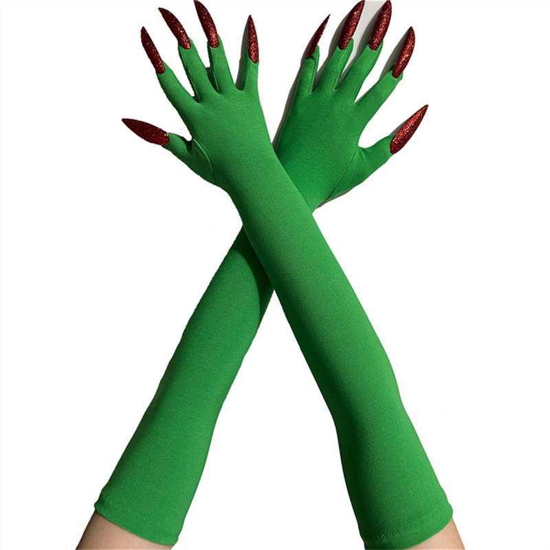 48cm European and American Fashion Halloween Gloves Long Nails Ghost Claw Gloves Long Performance Props Costume Black Red Claw