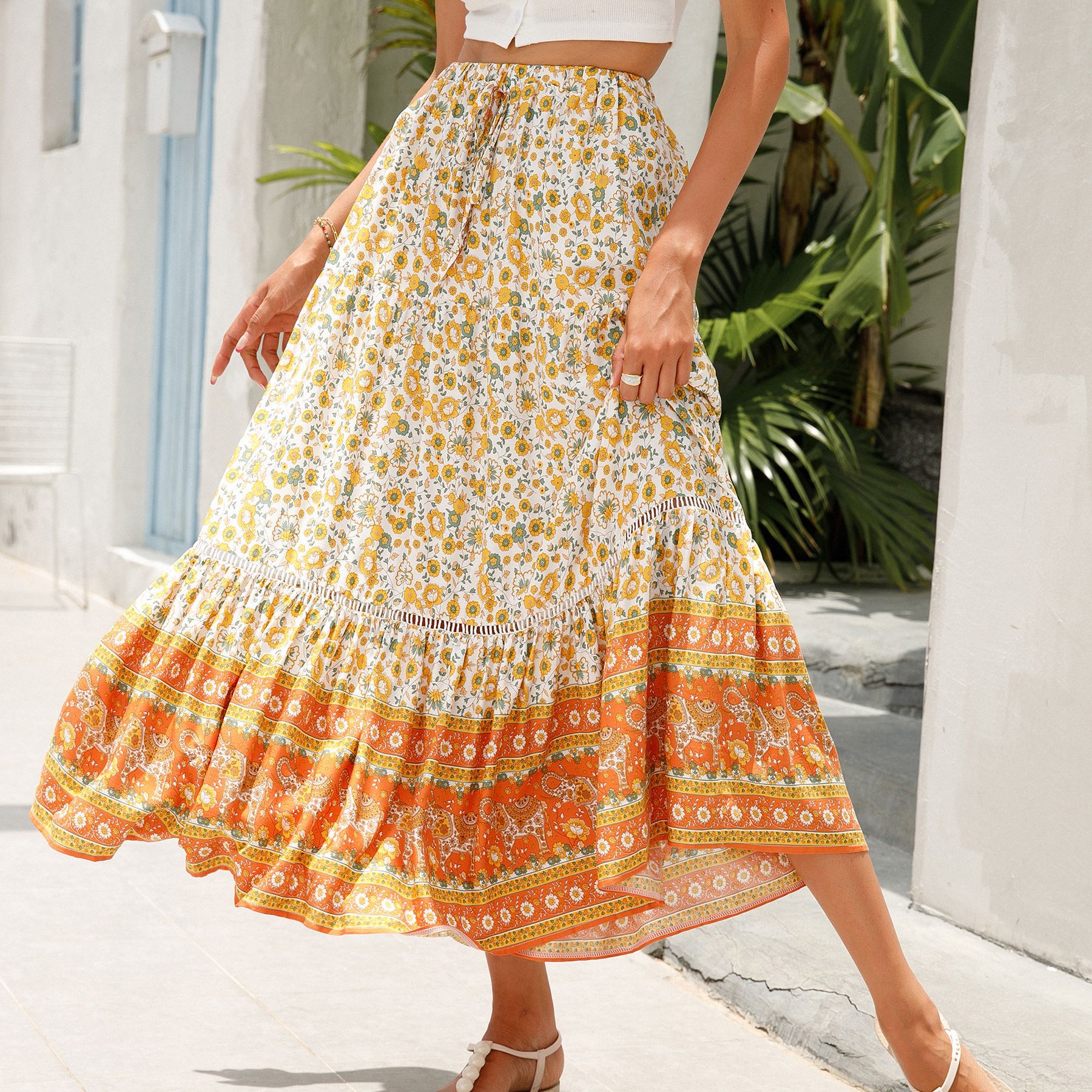 Picture of Real Shot of Spot Cross-Border Foreign Trade Amazon Independent Station European and American New Skirt Rayon Seaside Vacation Beach Skirt