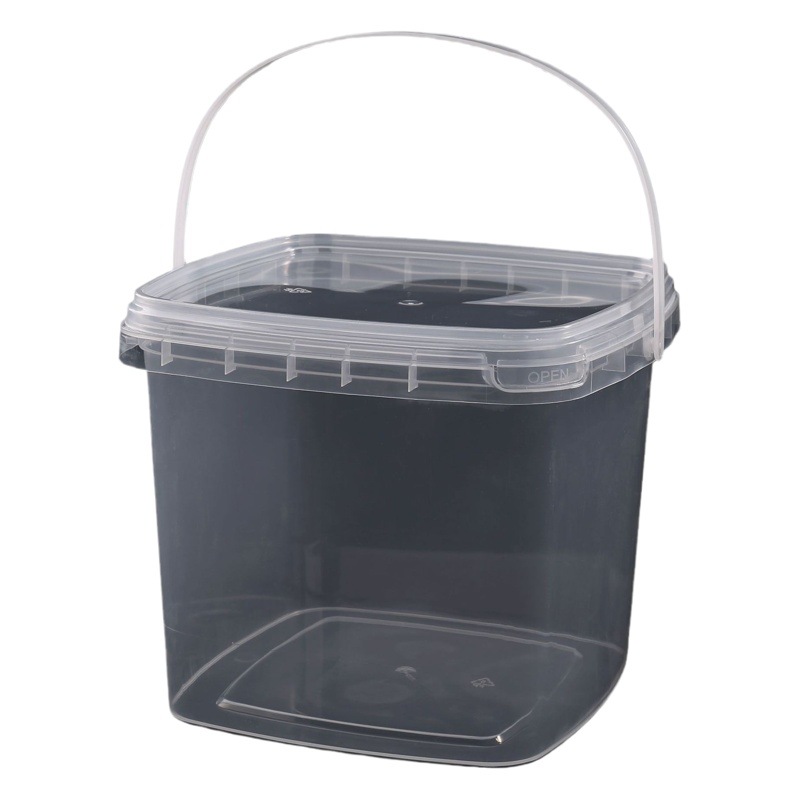 Wholesale 3L Transparent Plastic Square Bucket Satchel with Lid Household Storage Sealed Bucket White Packaging Milk Tea Ton Bucket
