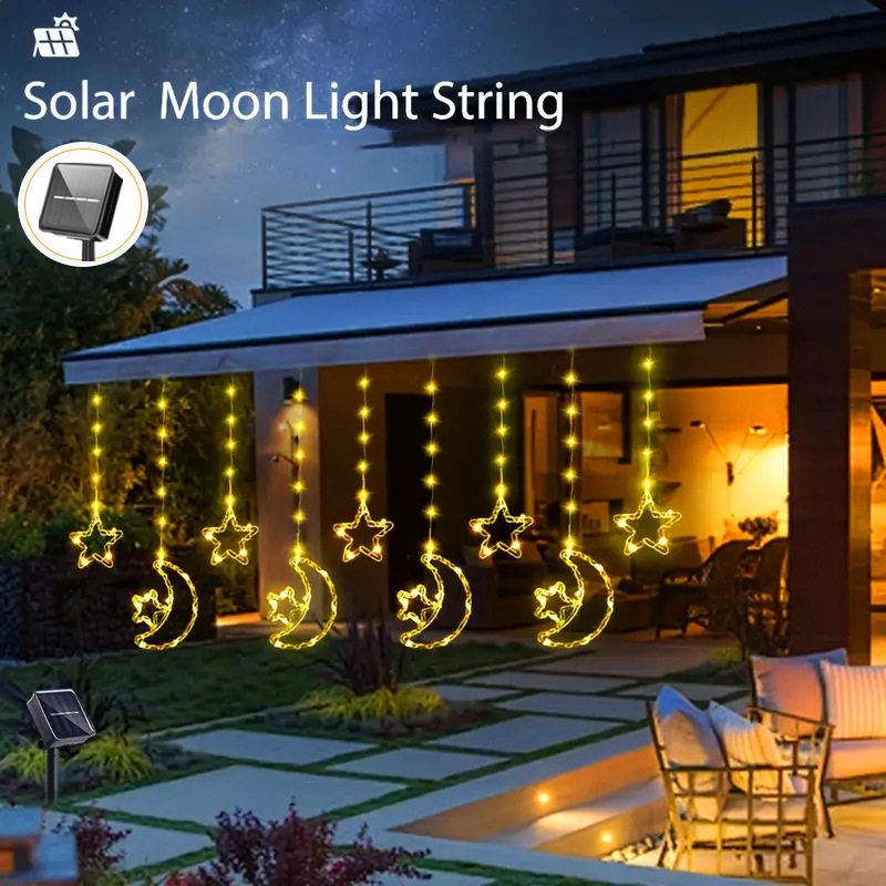 Solar curtain lights star moon string lights outdoor camping lights Middle Eastern festival Muslim star moon decorative light strip