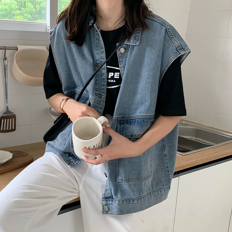 Autumn Loose Denim Vest for Women Korean Style Student Jacket Slim Versatile Fashion Harajuku Casual Sleeveless Vest Trendy