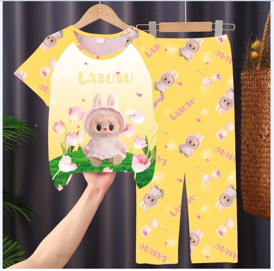 Picture of Children's Pajamas 2025 New Summer Thin Short-sleeved Trousers Girls' Large Children's and Girls' Home Clothes Summer Outer Wear