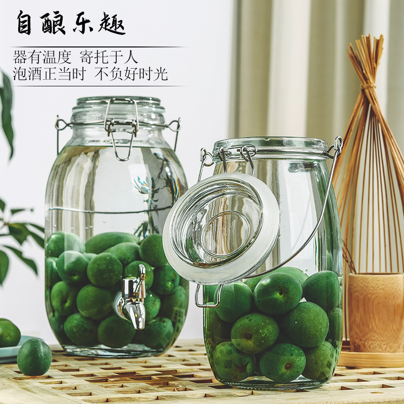 Picture of Wholesale sparkling wine glass bottle green plum bayberry wine bottle with tap brewing bottle household sealed pickled vegetable glass jar