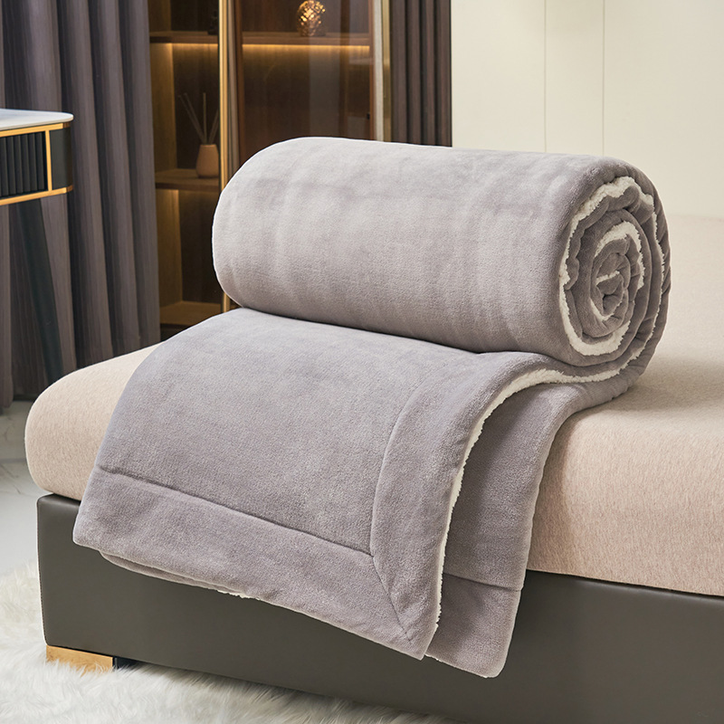 Picture of Cross-Border Double-Layer Thickened Lamb Velvet Blanket Solid Color Composite Milk Velvet Blanket Flannel Single and Double Nap Blanket